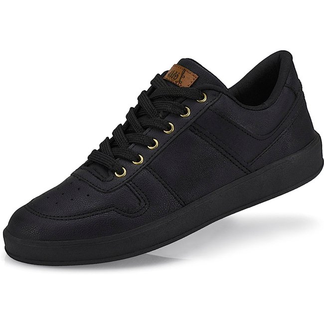 Tênis Branco Feminino Casual com Recortes Clássico Retrô Neutro Plataforma Retrocore 7802 Preto