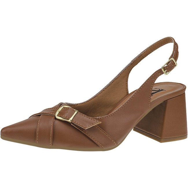 Scarpin Feminino Lóris Shoes Slingback Sapato Social Confortável com Fivela 18103 Caramelo