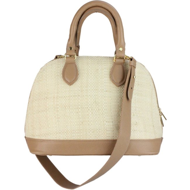 Bolsa Crisfael Couro e Palha Natural Bege