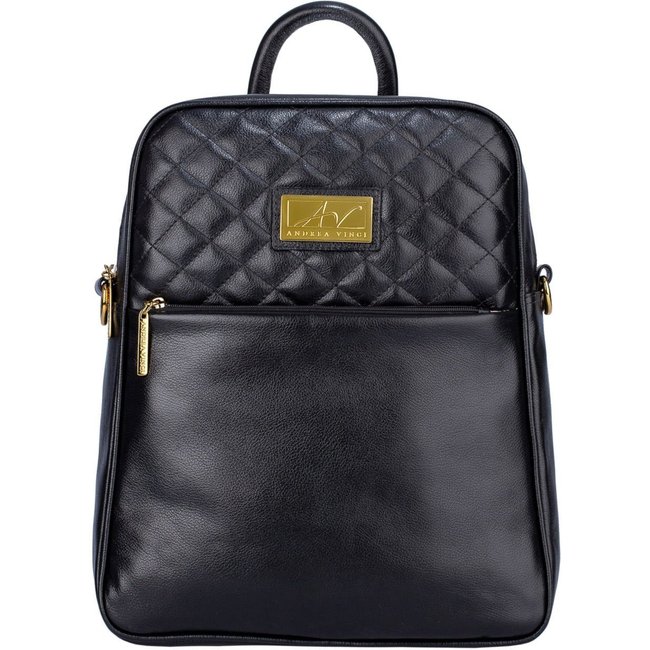 Mochila de couro liso Lune - Preto