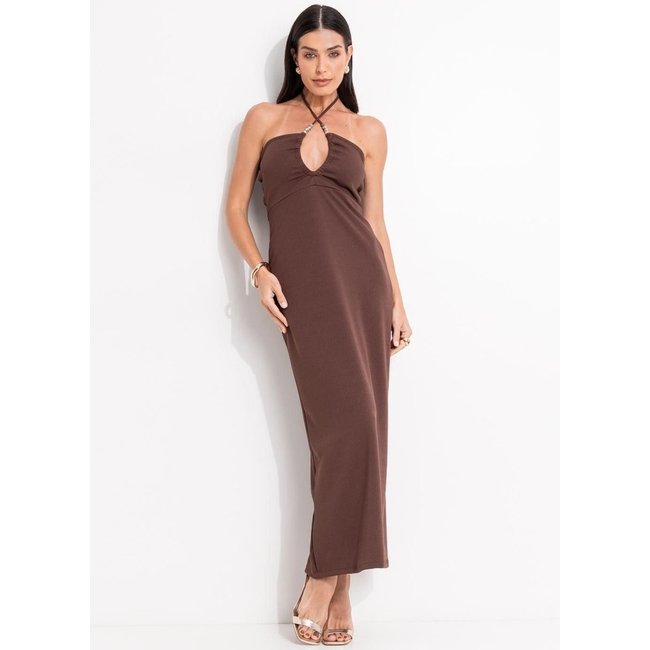 Vestido Em Malha Anarruga Marrom Quintess
