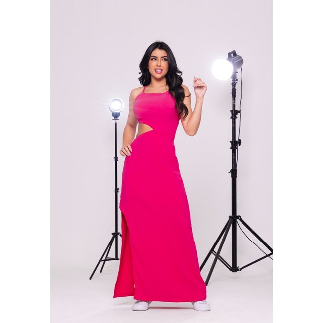 Vestido Longo Abertura Lateral Belice Viscolinho Pink