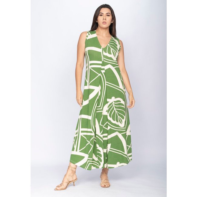 Vestido CabanaFree Longo Acará Malha Estampa Lagoa Botânica Verde