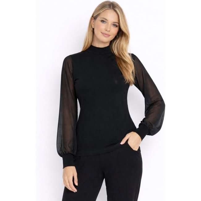 Blusa Viscolycra Maria Paes Manga Longa Tule Preto