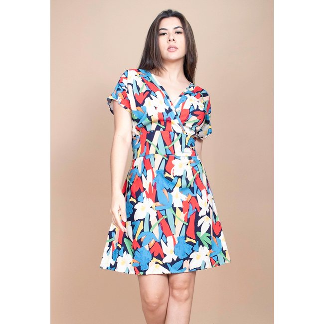 Vestido Cabanafree Curto Viscose Elastex nas Costas Estampa Floresce