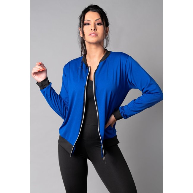 Casaco MVB Modas Jaqueta Bomber Zíper Suplex Estampado Azul