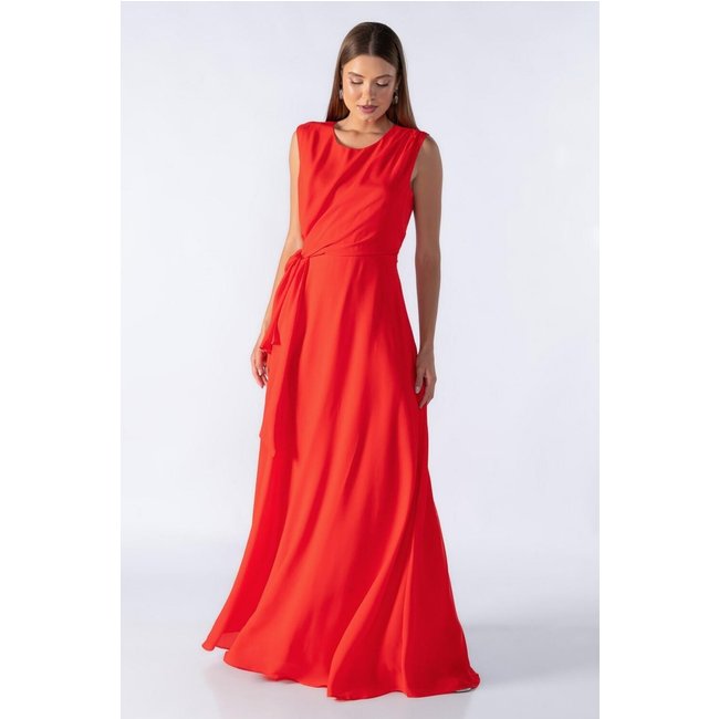 Vestido longo com amarracao na cintura Vermelho