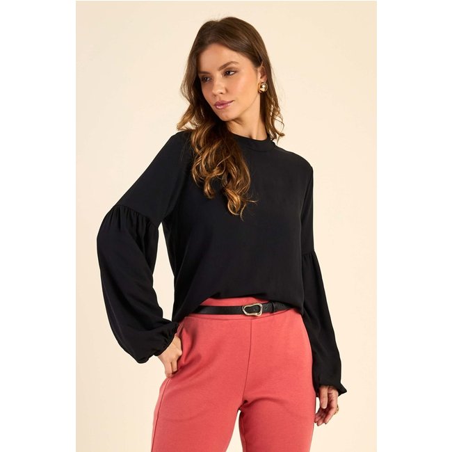 Blusa Feminina Manga Longa Bufante Marialícia Preto