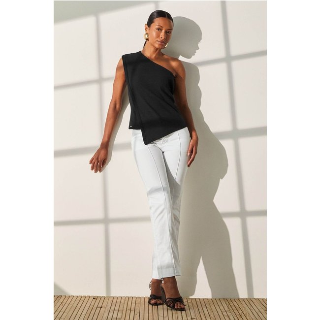 Calça Reta Feminina Sarja Com Bolsos Marialícia Branco