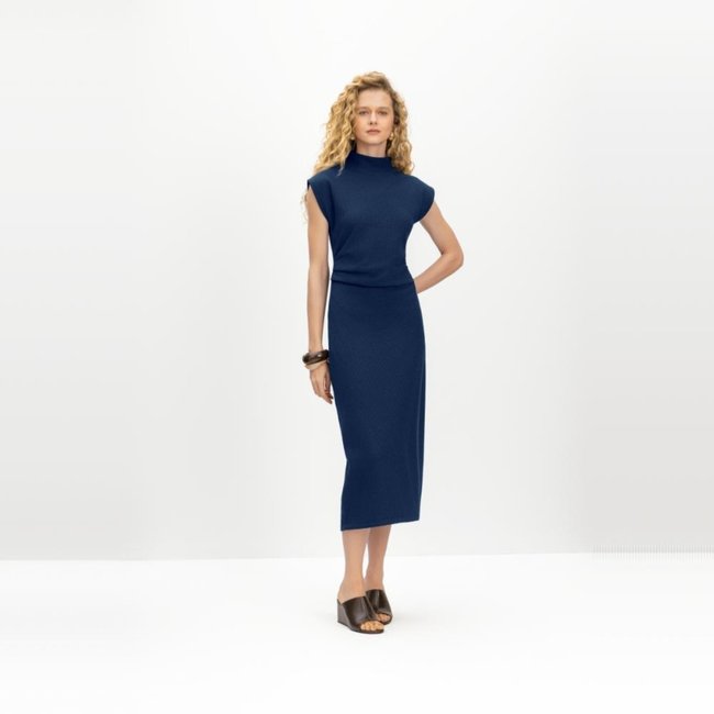 Vestido midi feminino em malha texturizada Essendi Azul