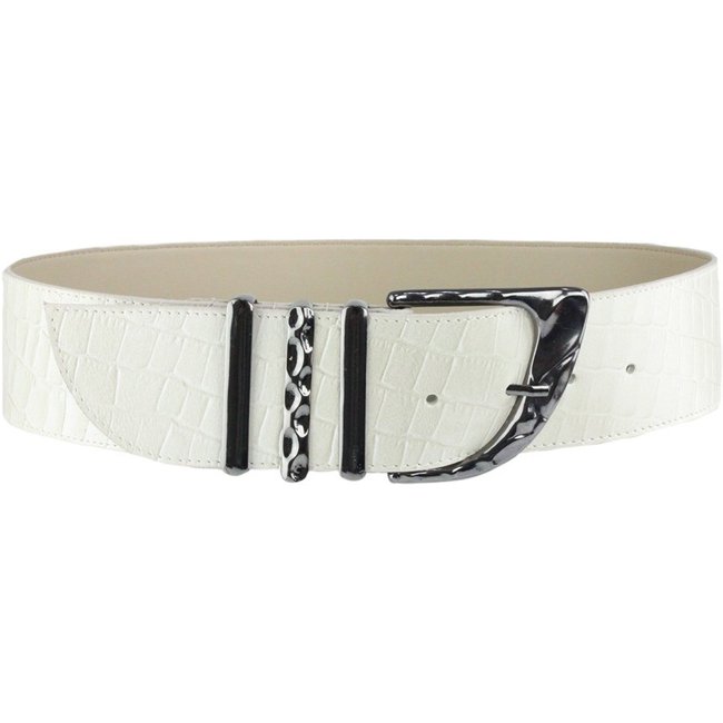 Cinto Crisfael Largo Couro Croco Off White - Lucarelli