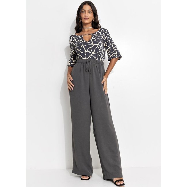 Calça Feminina Pijama Chumbo Em Crepe Plano Quintess