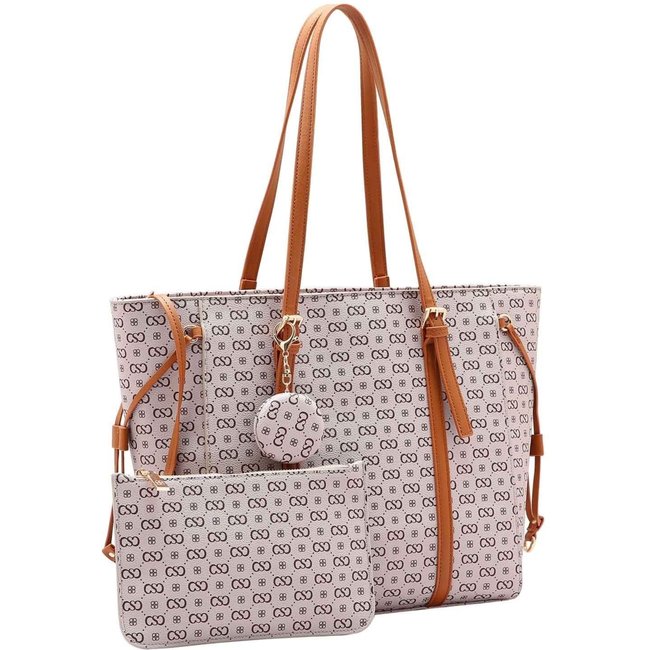 Kit Bolsa Feminina + Necessaire Chenson Original Elegance Luxo Ombro Bege 3485079