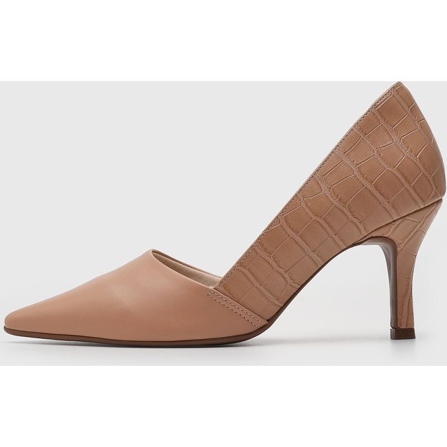 Scarpin Feminino cê Salto Fino Textura Croco Nude