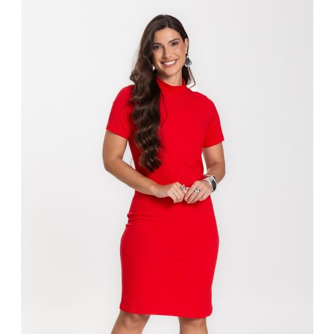 Vestido Feminino Canelado Infinita Cor Vermelho