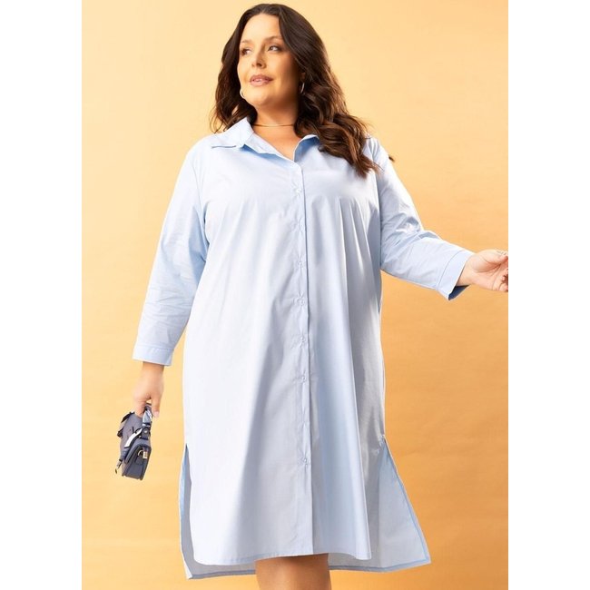 Vestido Em Tricoline Azul Claro Marguerite