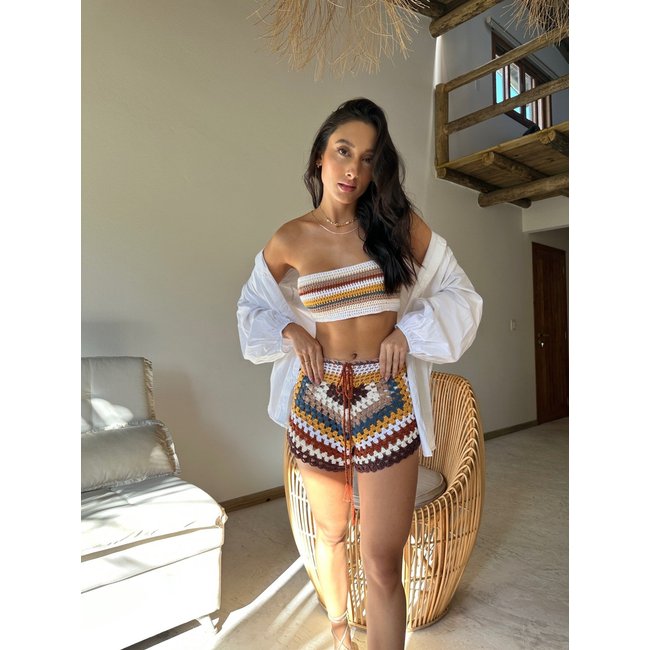 Conjunto de Crochê Sofia Pitaia Beachwear Marrom