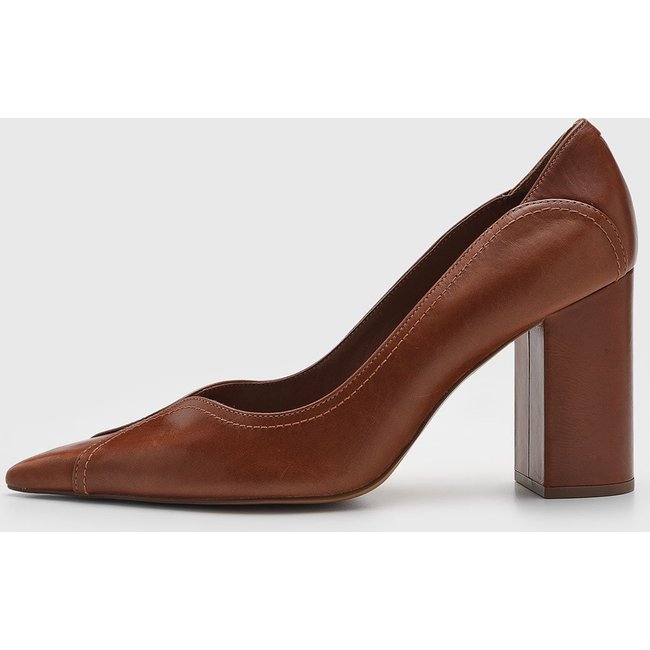 Scarpin Feminino Arezzo Bico Fino Salto Bloco Marrom