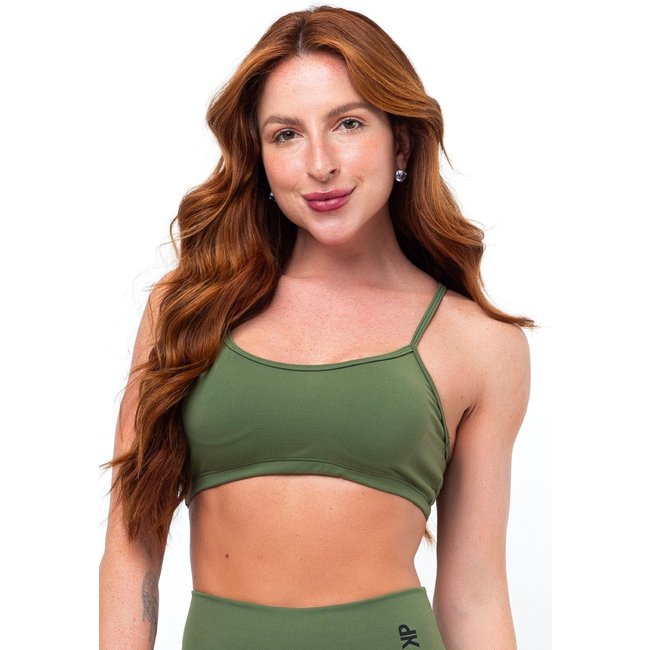 Top Fitness Nadador Alça Sustentação Feminino Poliamida Academia - Verde Militar