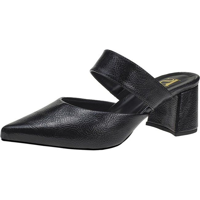 Scarpin Feminino Lóris Shoes Mule Social Salto Bloco Tamanco Bico Fino 0001 Preto