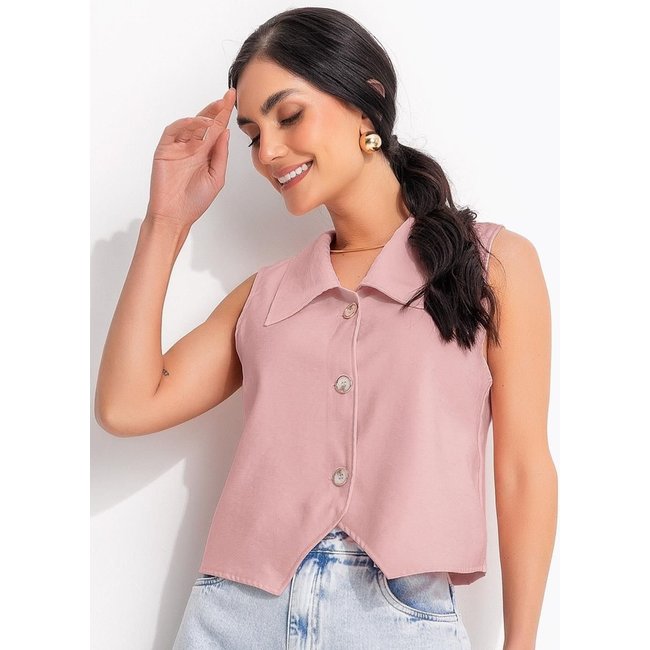 Blusa Em Tecido Alfaiataria De Viscose Quintess Rosé