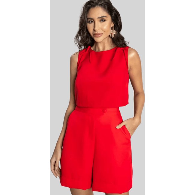 Shorts Miss e Misses Lidia Alfaiataria Com Bolsos Frontal Vermelho