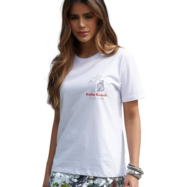 Camiseta Feminina Cianitas Branca Estampa Palm Beach