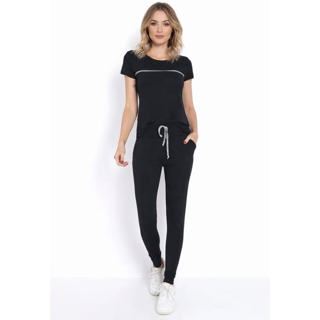 Conjunto Maria Paes Calça e Blusa Preto Com Viés Mescla