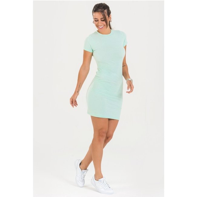 Vestido Tubinho Canelado com Manga Verde Sea