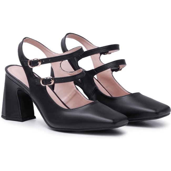 Sapato Feminino Scarpin Mery Jane Salto Grosso Napa Preta