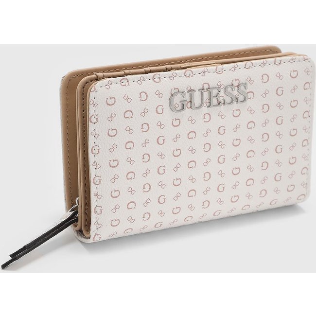 Carteira Feminina Guess Monograma Logo Zíper Branca