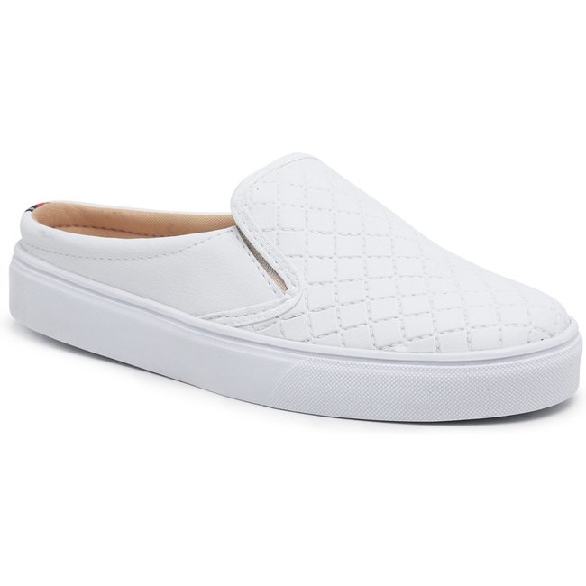 Mule Slip On Babuche Tênis Casual Feminino Solado Flat Emborrachado Confortável Prático Macio Branco