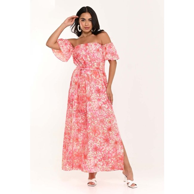 Vestido Bisô Longo Ciganinha Floral Rosa - Rosa