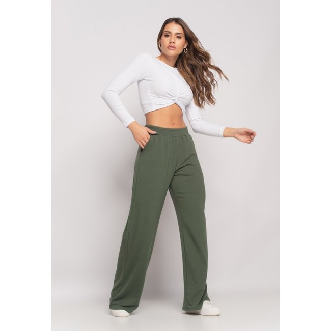 Calça Wide Leg Com Bolso Moletinho Salvatore Verde
