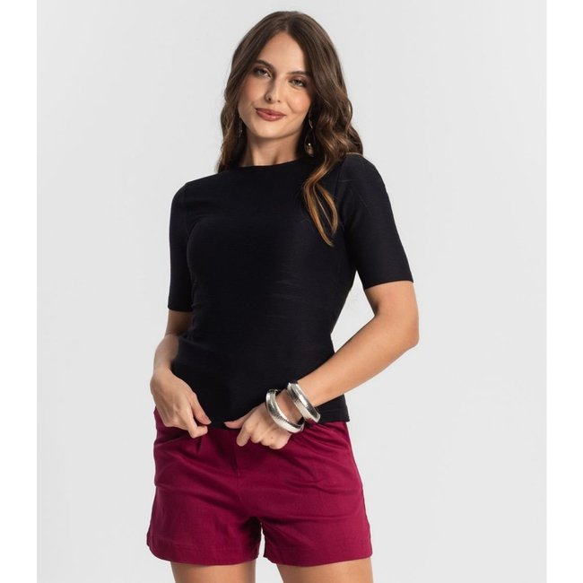 Blusa Feminina Manga Curta em Poly Endless Preto