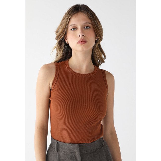 Blusa Básica Levosch Regata Ribana Algodão Premium Caramelo