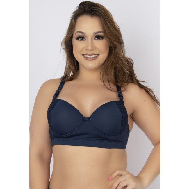 Soutien Bella Fiore Modas Reforçado Drapeado Com Renda Carol Azul Marinho
