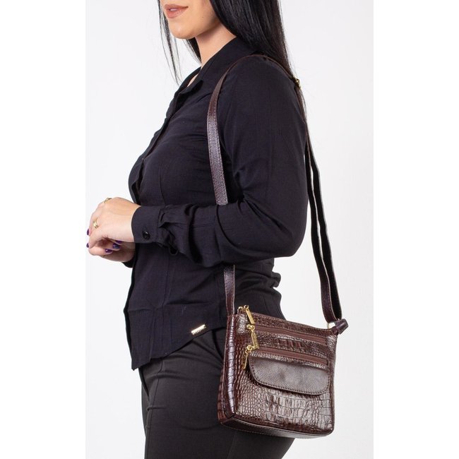 Bolsa transversal de couro croco Maura - Café