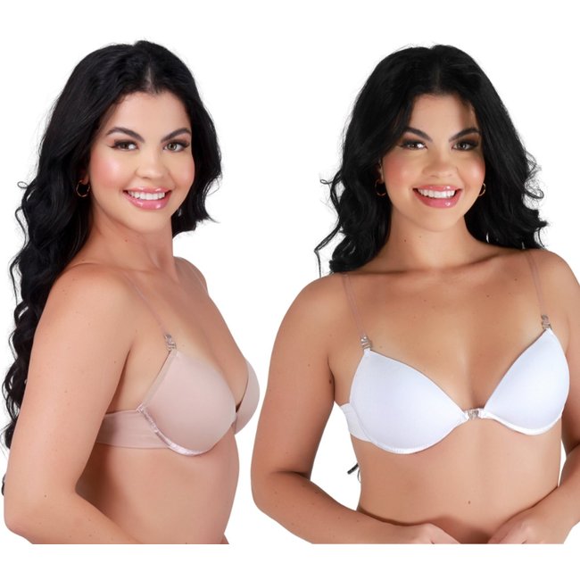 Kit 2 Sutiã Costa Nua Reflexo Íntimo Alça De Silicone Transparente Removível Com Bojo Branco e Bege