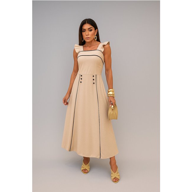 Vestido Longo D Bell Outlet Fashion Alça Creme