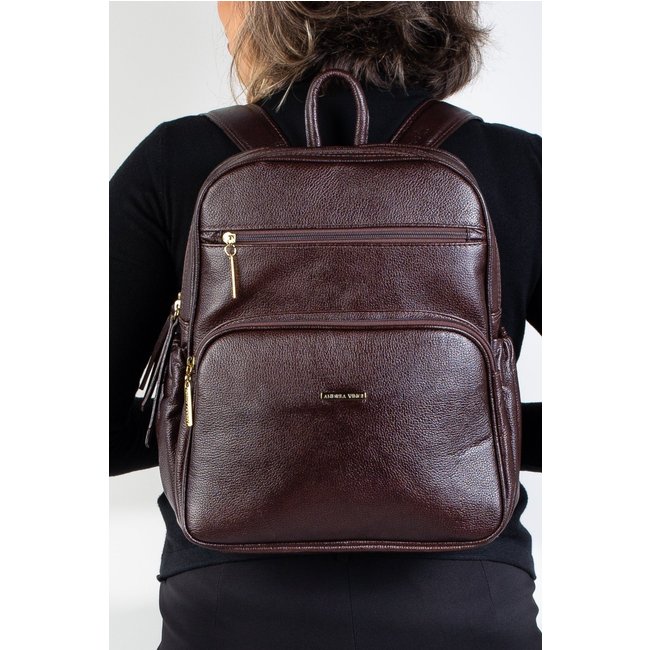 Mochila feminina de couro liso Zaya - Café