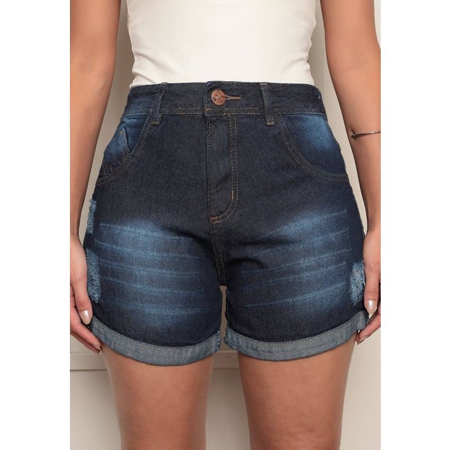 Shorts Feminino Ethereal Jeans Confortável e Estiloso com Barra Lavagem Escura