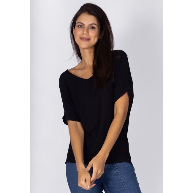 Blusa Morcego Amazonia Vital Malha Gola V Manga Curta Preta
