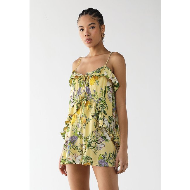 Macacão Feminino FARM Estampa Tropical Curto Amarelo