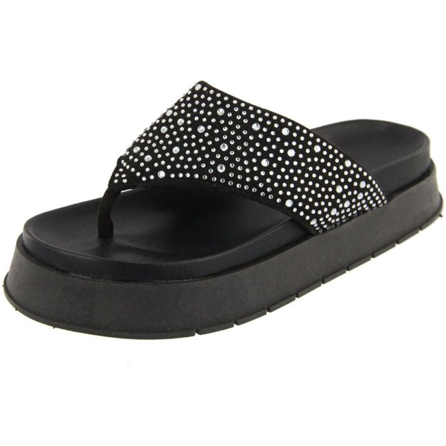 Sandália Papete Flatform de Dedo Strass Brilho Macia Blogueira Agnes Veronez Preto