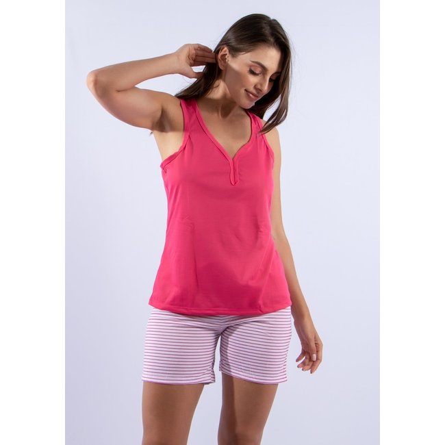 Pijama Pescador Regata Linha Noite Short Doll Curto Rosa