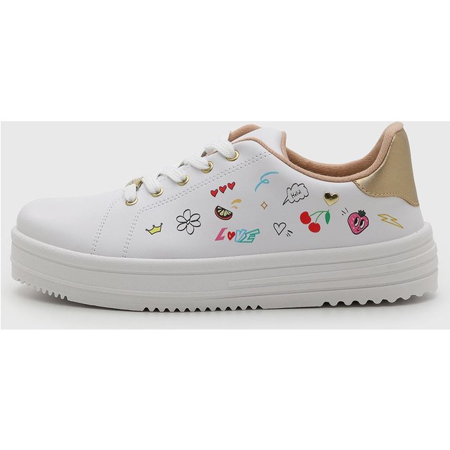 Tênis Feminino Moleca Detalhes Coloridos Branco