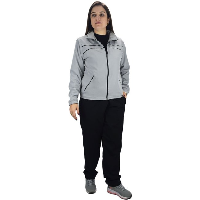 Conjunto Agasalho Feminino Tactel com Elastano Butu Biru Cinza