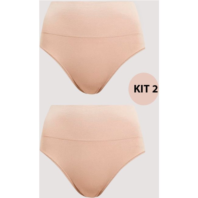 Kit 2 Calcinha Cinta MdMix Modeladora Cós Alto Bege