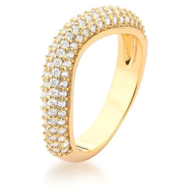 Infantil - Anel Meia Aliança Ondulada Cravejada Semijoia Banhado a Ouro 18K Ania Store